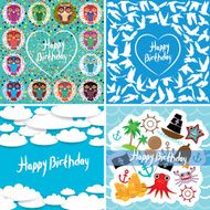Funny colorful Happy birthday card set Vector