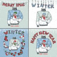 Winter composition Knitted sweater letters folk ornament