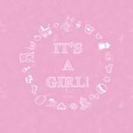 Vector baby shower design over pink background with seamless pattern