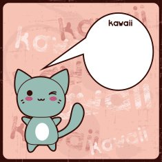 Kawaii card with cute cat on the grunge background N3