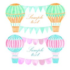 Watercolor hot air balloons banner for text