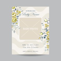 Baby Arrival Card with Photo Frame -Blossom Flowers Theme N2