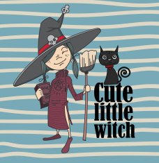 cute little witch and cat