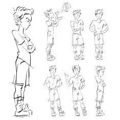 Set of vector full-length hand-drawn Caucasian teens black N3