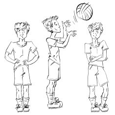 Set of vector full-length hand-drawn Caucasian teens black N4