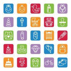 Set of flat color icons baby and accessories
