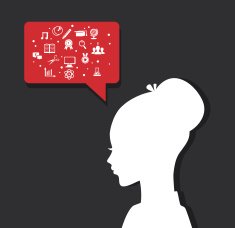 Woman's head with education icons N2