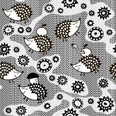 Monochrome seamless pattern with cartoon hedgehogs Kids vector background