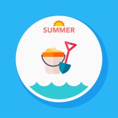 sand buckets flat icon with long shadow on circle background