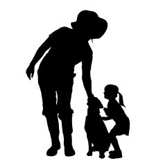 Vector silhouette of people with dog N18