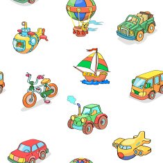 Cartoon collection of Transportation seamless pattern