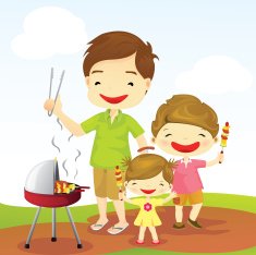 Happy family with barbecue outdoors