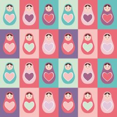 Seamless pattern Russian dolls matryoshka background with heart