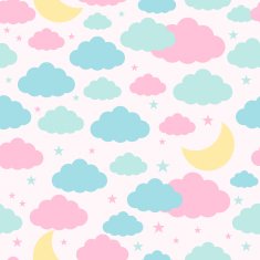 Childish seamless background with moon clouds and stars N3