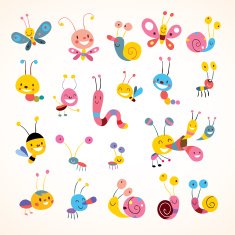 cute butterflies beetles snails set