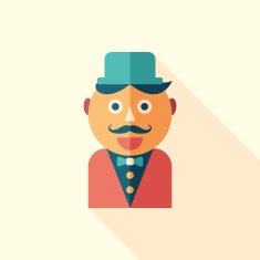 Happy hipster flat square icon with long shadows