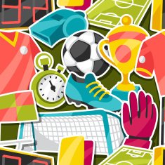 Sports seamless pattern with soccer sticker symbols N3