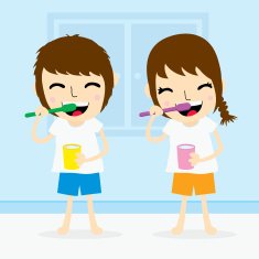 Boy girl clean tooth brush daily cute cartoon vector