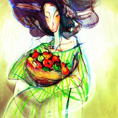 Fruity lady drawing on paper