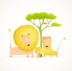 Lions Family Portrait Funny Cartoon