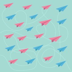 Pink and blue planes with dash lines Pattern