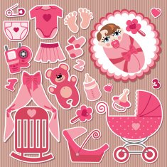 Cute items for European baby girl Strips background