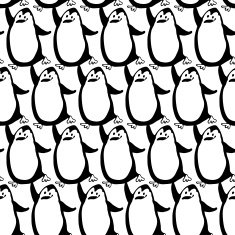 Monochrome seamless pattern with cartoon penguins Kids vector background