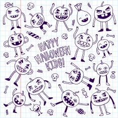 Halloween doodle pumpkins school notebook Vector illustration