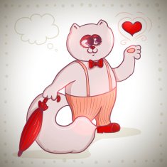Cute cartoon cat with heart and umbrella