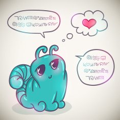 Cute cartoon alien with speach bubbles