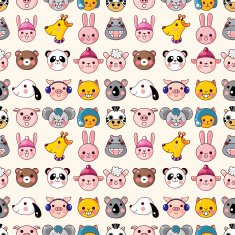 cartoon animal face seamless pattern N2