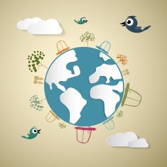 Trees Birds on Earth Globe Illustration