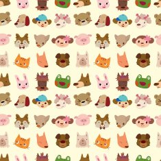cartoon animal face seamless pattern N3