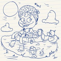 Kleines M&auml;dchen im Schwimmreifen auf einem Badeteich