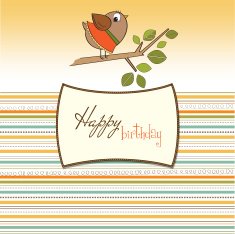 birthday greeting card with funny little bird N4