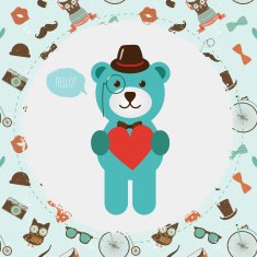 Hipster Bear holding Heart illustration