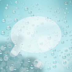 Speech bubble on glass with water drops