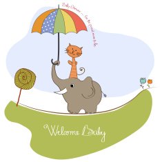 baby shower card with funny elephant and little cat N9