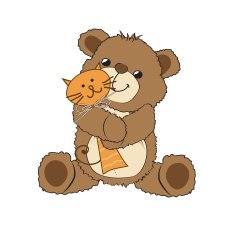 teddy bear playing with his toy a cat