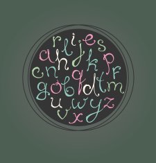Decorative hand written alphabet in round