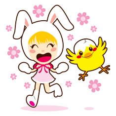 Bunny Girl And Little Chick