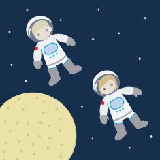 Boy and girl astronaut in space