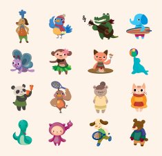 cute animal icon set