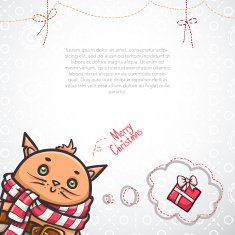 Merry Christmas postcard with cat