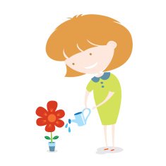 Girl Watering The Flower