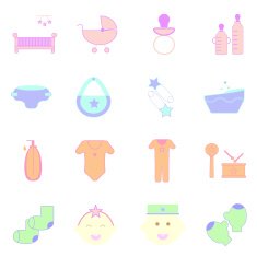 Baby pastel color icons set on white background