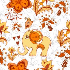 Cute seamless elephant and bird