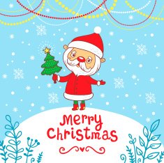 Merry Christmas greeting card with cute Santa