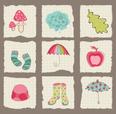 Autumn Cute Elements on torn Paper