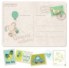 Baby Boy Birthday Postcard with set of stamps